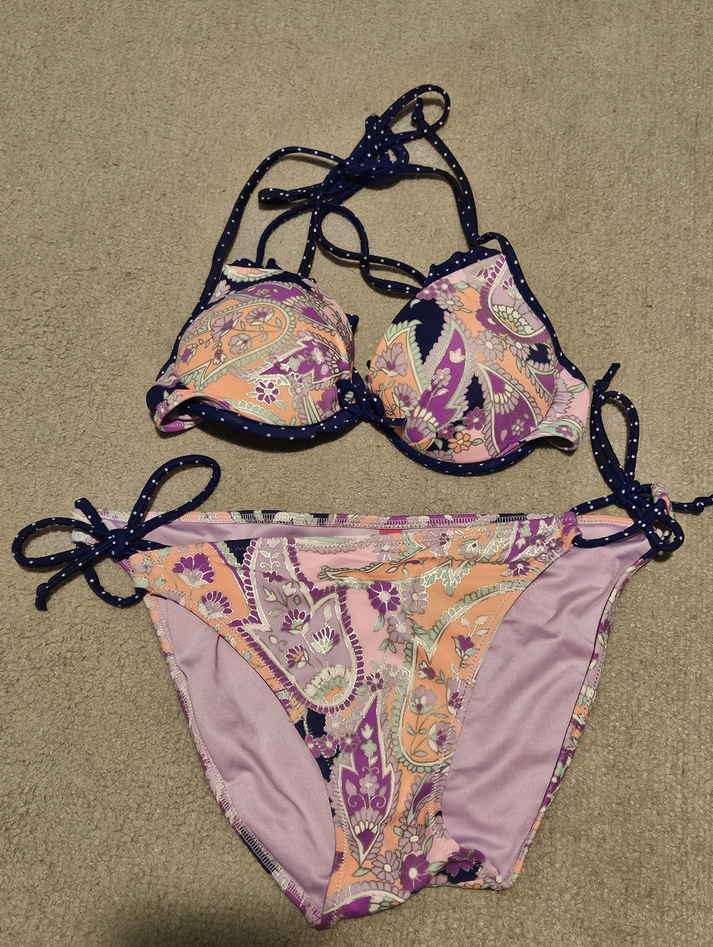 Victoria's Secret push up bikini top 34A & Medium Bottom. Paisley print.